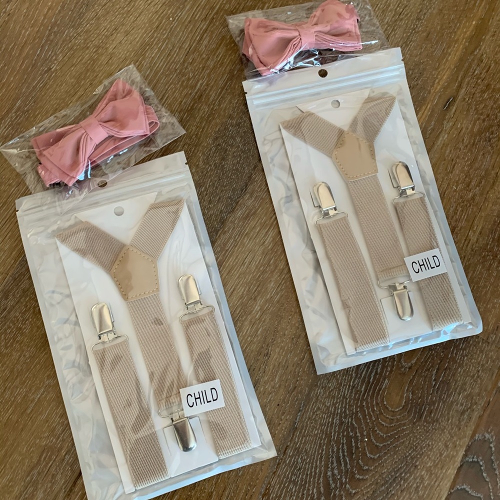 NWT - boys suspenders and rose bowtie